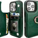 ONETOP for iPhone 16 Pro Wallet Case with Card Holder, 360 Rotation Ring Kickstand RFID Blocking PU Leather Double Magnetic Clasp Shockproof Cover for Women and Girls 6.3 Inch (Green)