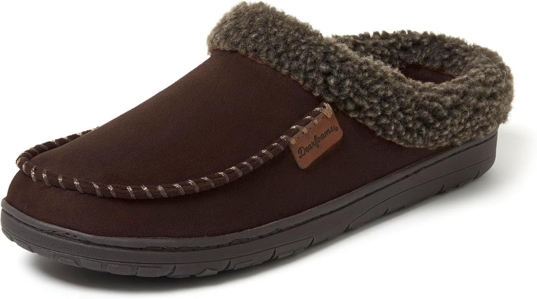 Dearfoams Men’s Brendan Indoor/Outdoor Breathable Memory Foam Clog House Shoe with Wide Widths Slipper size 9-10 Coffee