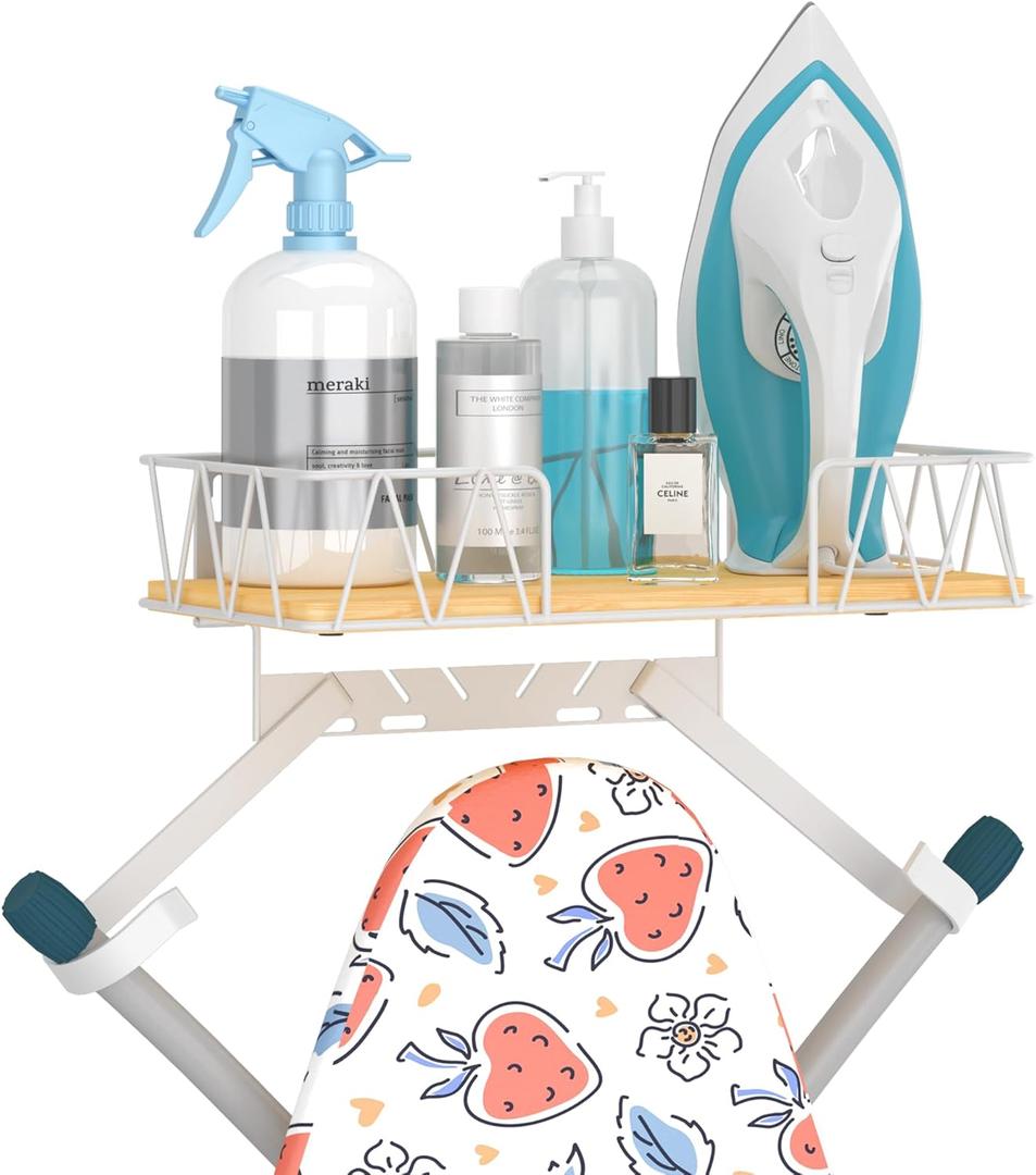 Ironing Board Hanger with Removable Hooks, Ironing Board Holder Wall Mounted for T/Y Leg, Space Saving Iron Holder for Laundry Room Storage and Organization