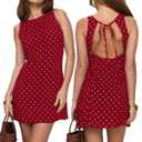 LOFAAC Women Sexy Polka Dots Tie Back Mini Dress Y2K Slim Fit Sleeveless Crew Neck Backless Going Out Short Dress (Large, Red)