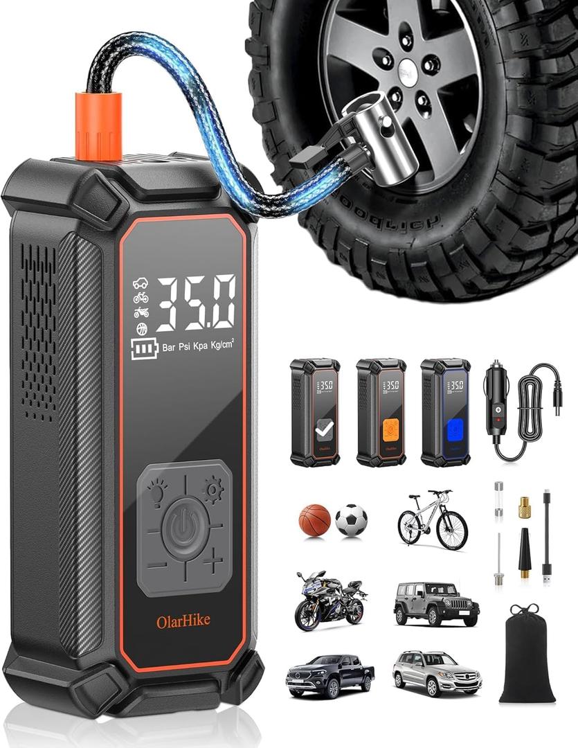 OlarHike Cordless Tire Inflator Portable Air Compressor, 150PSI Dual Mode, 5400mAh Auto Air Pump for Car Tires, Motorcycle, Bicycle, Smart Electric Pump with LED Light & Digital Pressure Gauge