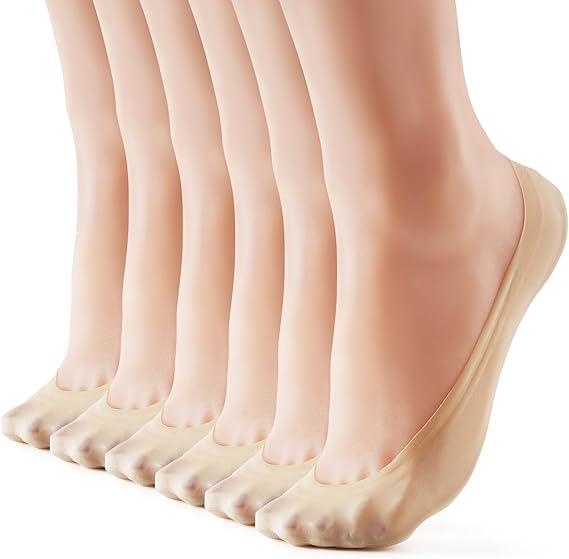 6 Pairs No Show Socks Women Nylon Ultra Low Cut Non-Slip Thin Liner Socks Invisible Hidden Socks for Flats M
