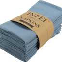Solid Color Polyester Linen Blended Thin Dinner Cloth Napkins - Set of 12 (40 x 40 cm) - for Events & Home Use (Airy Blue)