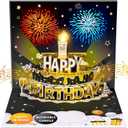 INPHER DIY Age Birthday Cards Fireworks Pop Up Cake Light and Music Black and Gold Happy Birthday Card Gift for Husband, Men, Women, Mom, Grandma