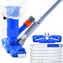 Upgraded Wide-Head Pool Vacuum with Side Brush  Manual Jet Cleaner Kit for Above Ground Pools, Includes 6 Section 67" Poles, Mesh Bag and Matte Metal Handle  Ideal for Spas, Hot Tubs, and Small Pool