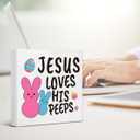 Christian Easter Decor - Easter Decorations for Home - Jesus Loves His Wooden Sign Home Bathroom Shower Room Restroom Toilet Table Shelf Desk Decorations 55 Inches