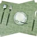 Woven Placemats Set of 4 Vinyl Heat-Resistant Table Mats Washable Kitchen Placemats for Dining Room (Grass Green)