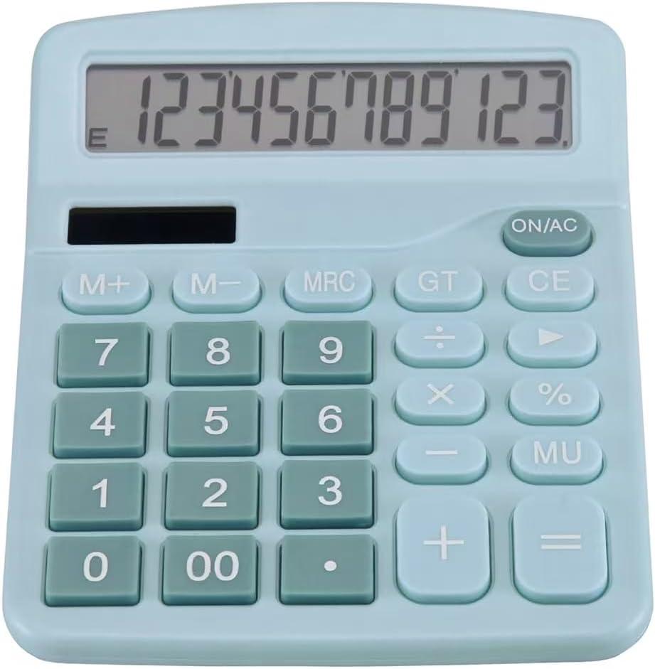 Desk Calculator 12 Digit Office Calculators with Large Screen Display, Dual Solar Power and Battery, Recessed Big Button Calculator for Office Home SchoolBlue