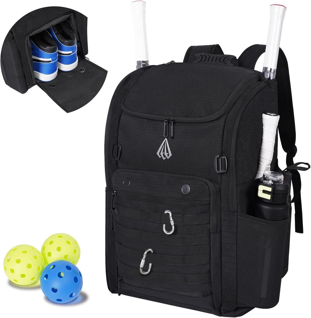 52L Pickleball Bag Fits 6+ Paddles,Pro Pickleball Backpack with Wet Dry Separation,Shoe Compartment,Hidden Ball Net,Designed for 2 Players Family and Couples