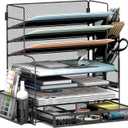 JIIAUSS 7 Tier Desk File Organizer Office storage Desk Accessories, Desktop Organizer for Office Supplies with Drawer and 2 Pen Holders (Black)