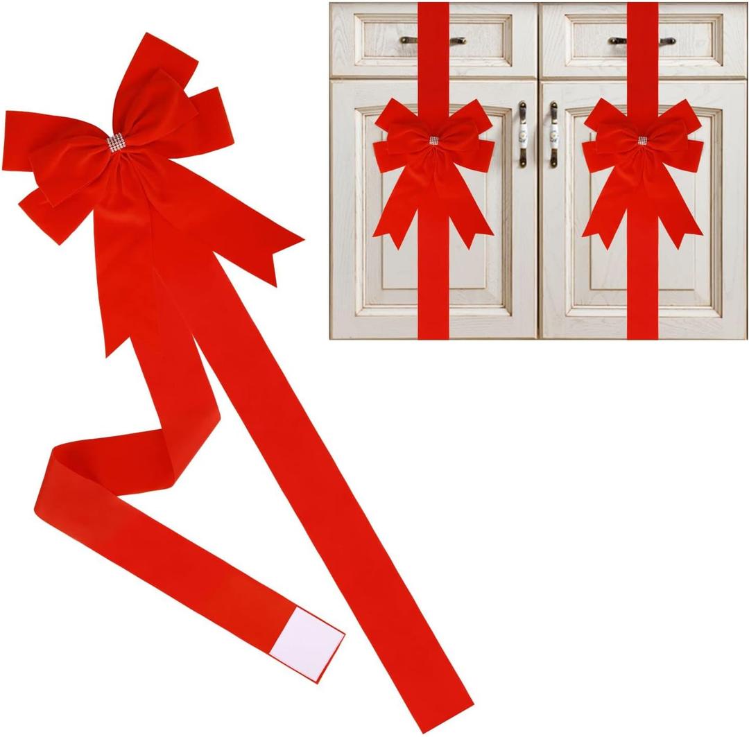 6 Pieces Red Cabinet Bows Large Red Velvet Ribbons Cabinet Door Bows for Thanksgiving Fall Haloween Christmas Party(Red)