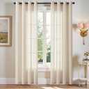 jinchan Linen Blend Semi Sheer Curtains 50W x 84L Inch Beige for Bedroom Curtains Light Weight Soft Window Grommet Drapes 2-Panel Set