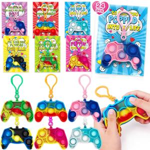 Jumlys Valentines Day Gifts for Kids, 24 Pack Valentines Day Cards with Game Shape Pop Fidget Keychains Bulk, Valentine Day Party Favors for Boys Girls, Ideal Exchange Cards for Classroom