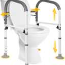 Vaunn Medical Adjustable Toilet Safety Rail for Seniors, Foldable Toilet Safety Frame for Elderly Adults, Bathroom Grab Bar Handle, Toilet Handle for Elderly & Disabled, Free-Standing (Gray)