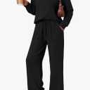 LILLUSORY Womens Two Piece Lounge Sets Mock Turtleneck Tops Wide Leg Drawstring Pants Sweatsuit with Pockets, M