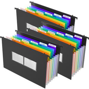 Plastic Expanding Hanging File Folders for Filing Cabinet,1/3-Cut Tab, 7 Pockets Accordion Dividers Folder Multi-Color Tabs, Large Capacity Hanging Organizer Letter Size (Legal Size 3 Pack)
