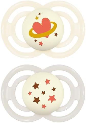 MAM Perfect Night Baby Pacifier, Patented Nipple, Glows in the Dark, 2 Pack, 16+ Months, Unisex