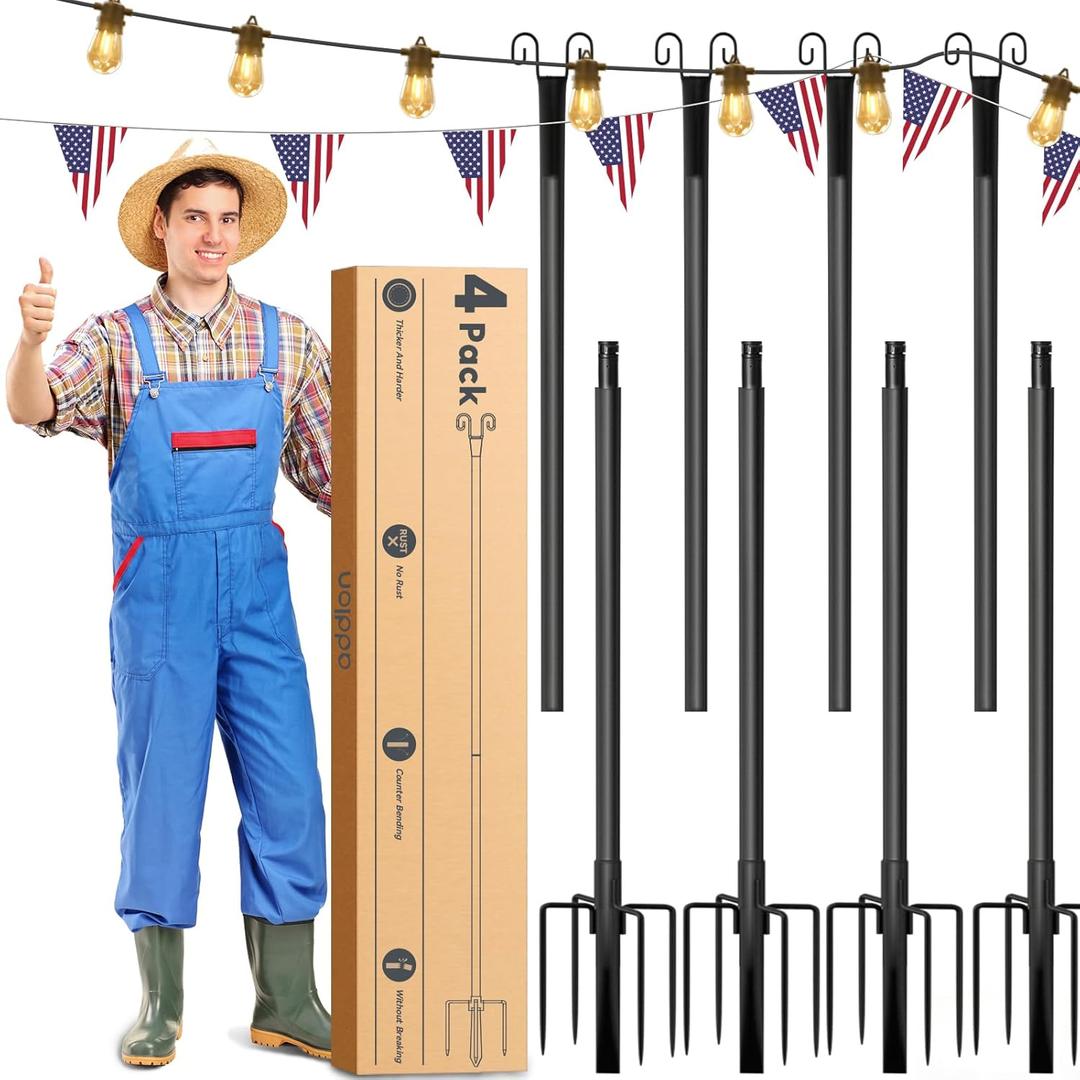 addlon 4 Pack 10FT String Light Poles for Outside Heavy-Duty, Bend & Break Resistant, Rust-Proof Waterproof Outdoor Poles for Hanging String Lights for Patio, Garden, Bistro, Wedding, Parties - Black