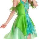 Adult Women Green Fairy Princess Dress with Wings & Ears, Elf Headpiece - Halloween Costume (Green, M)