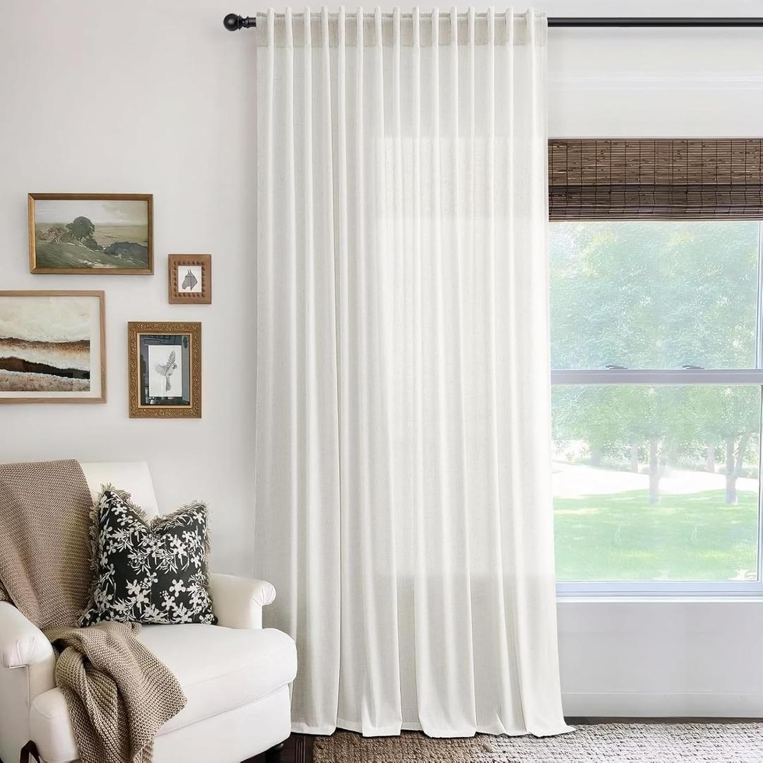 Cream Natural 100 Inches Extra Wide Linen Curtains 1 Panel Set Boho Farmhouse Living Room Drapes Light Filtering Rod Pocket Back Tab Privacy Semi Sheer Curtains 108 inches Long Ivory Colored