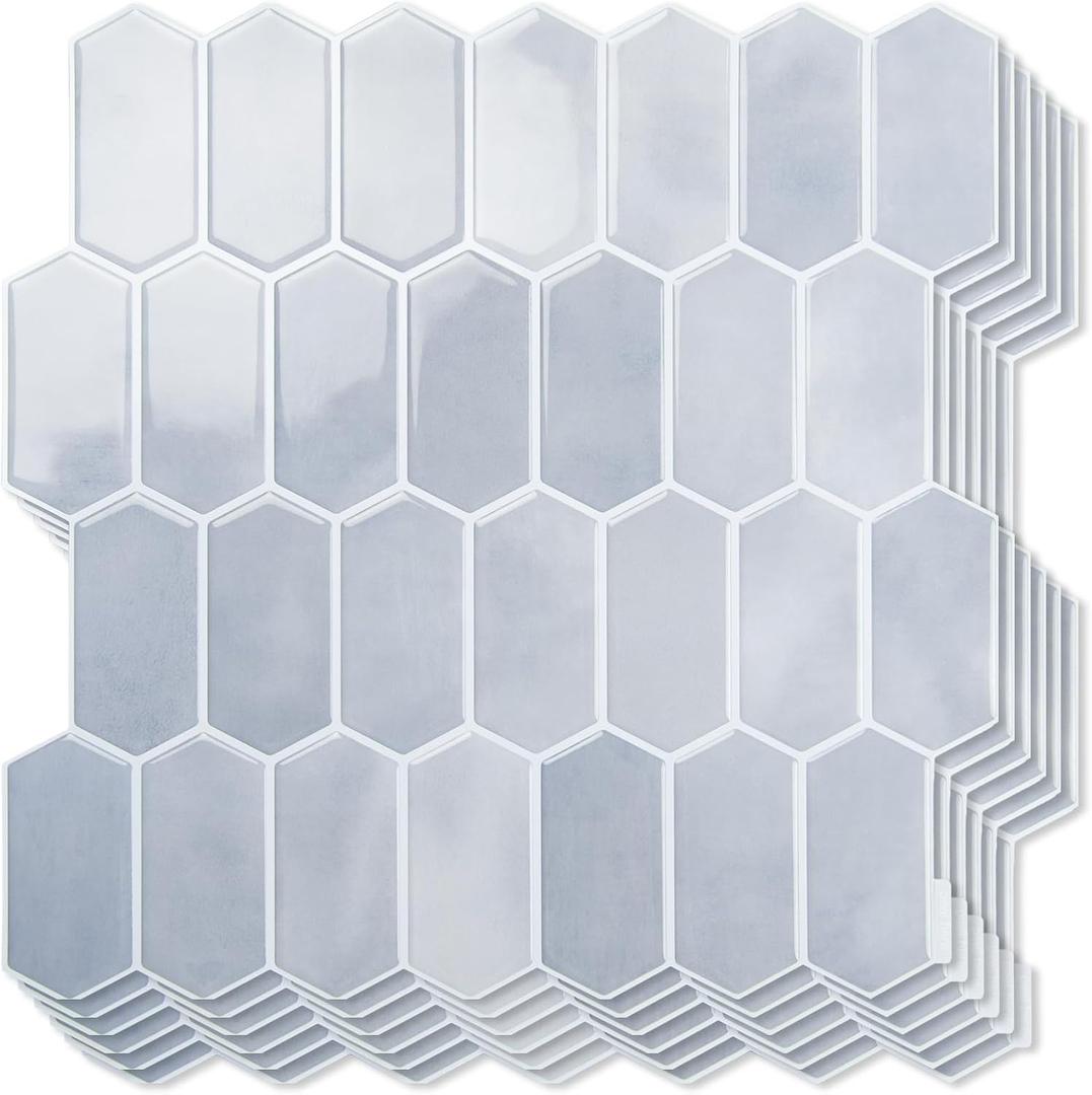 Art3d 10-Sheet Heavy-Duty Peel and Stick Backsplash, Self-Adhesive Vinyl Wall Tiles for Kitchen Countertop Bathroom, Light Blue (12 x 12 Inch)