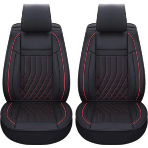 Aierxuan Front Car Seat Covers Universal Fit for Honda Civic Accord Crv, Toyota Camry Prius Rav4 Corolla, Kia, Lexus, Nissan, Mazda, Jeep Cherokee and Most Cars, with Waterproof Leather(Black and Red) (2 PCS Front)