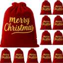 Sweetude 12 Pcs Red Velvet Drawstring Gift Bags Small Velvet Pouch Christmas Treat Sacks Gift Wrapping Bags Xmas Holiday Party Favors(6 x 9 Inch, Merry Christmas)
