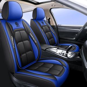 BGYFDU03 Seat Cover 5-Seater Full Set, Universal Type, Suitable for Most Cars Pickup Ttrucks Airbags Compatible with Synthetic Leather Car Seat Cushion Protectors (Black-Bule)