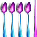 Grapefruit Spoons & Knife Set, Stainless Steel Utensils With Serrated Edge & Thick Gauge Handle, Rainbow Kitchen Tool, Non-stick Plating for Kiwi, Dessert, Apple (5 PCS)