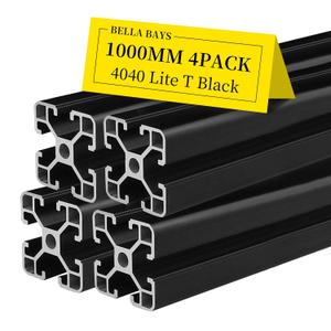 BELLA BAYS 4pcs 39.37 inch 1000mm 4040 T Slot Aluminum Extrusion Profile European Standard Anodized Black Extruded Linear Rail Guide Frame for 3D Printer Laser Engraving Machine CNC Workbench DIY