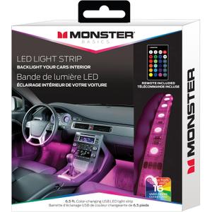 Monster 6.5ft Multicolor LED Light Strip, Create Customizable Color Lighting, Works In Any Space: Kitchen, Behind Device Monitors, Bedrooms, Offices, Car Interior, Flash Modes, 6ft USB Cable Included 