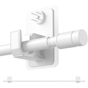 2.0 Upgraded No-Drill Curtain Rod for Windows 48-84 inches – Renter-Friendly Adhesive & Pin-Nail Mount, 5/8" White Adjustable Rod, Minimal Wall Damage