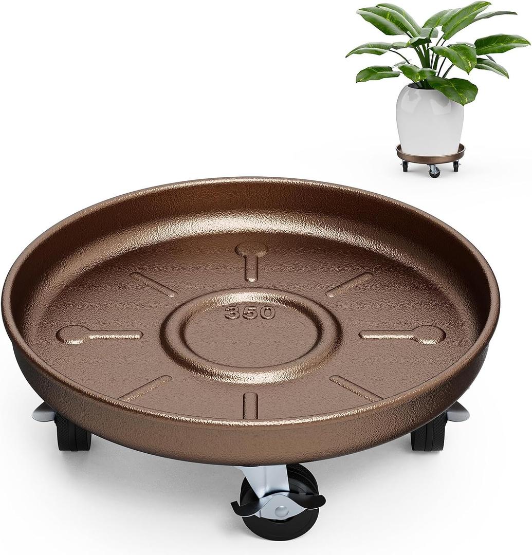 Plant Saucer 13" Rolling Plant Caddy Rolling Plant Stand with Wheels  Heavy Duty Metal, Locking, Sturdy, Rust-Resistant Finish, and Easy to Move, 350 lb Capacity