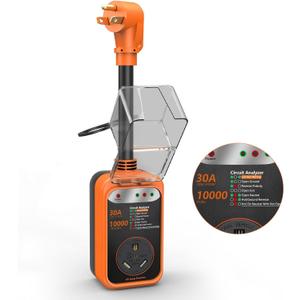 RV Surge Protector 30 Amp, 10000 Joules RV Circuit Analyzer with Waterproof Cover,RV Adapter Plug for Camper Travel Trailers (30 AMP)