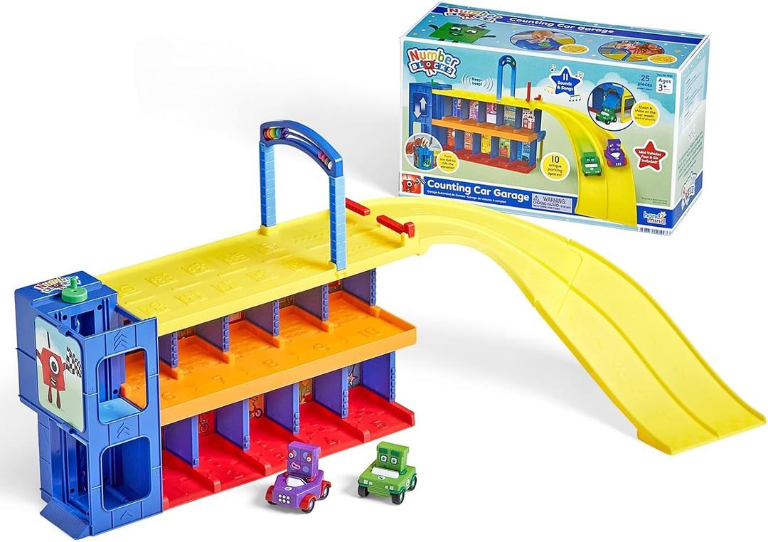 hand2mind Counting Car Garage, Race Car Track, Toy Vehicle Playsets, Parking Garage, Pretend Play Sets for Preschoolers, Preschool Math Learning Activities, Numbers for Toddlers, Kids Birthday Gifts