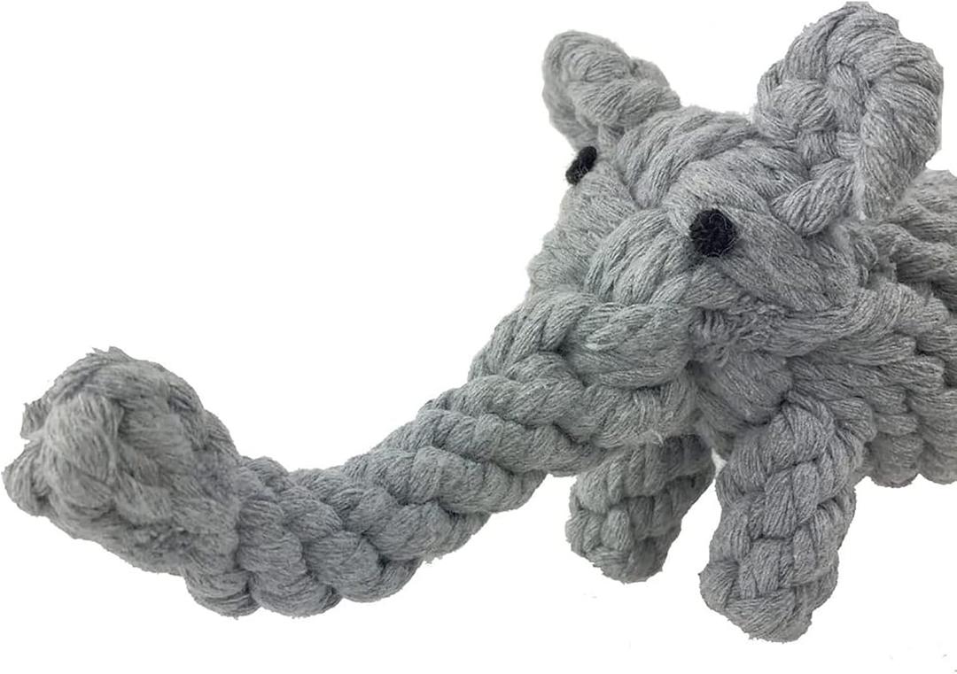 ADUCK Puppy Dog Rope Toy for Teeth Cleaning, Chew-Proof Dental Care & Training Reward | Durable Cotton Heather Gray Elephant for Small & Medium Dogs