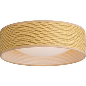 13" Woven Rattan-Style Boho Flush Mount Ceiling Light, LED 24W 3000K Closed to Ceiling Light Fixture with Classic Linen Drum Design for Bedrooms, Kitchen, Dining Room, Hallway (Yellow)