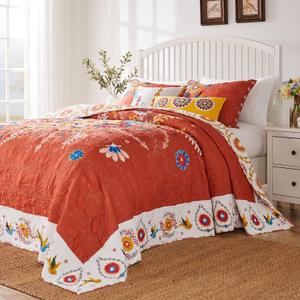 Greenland Home Barefoot Bungalow Topanga Quilted Bedspread Set, 3-Piece Jumbo Queen, Multi