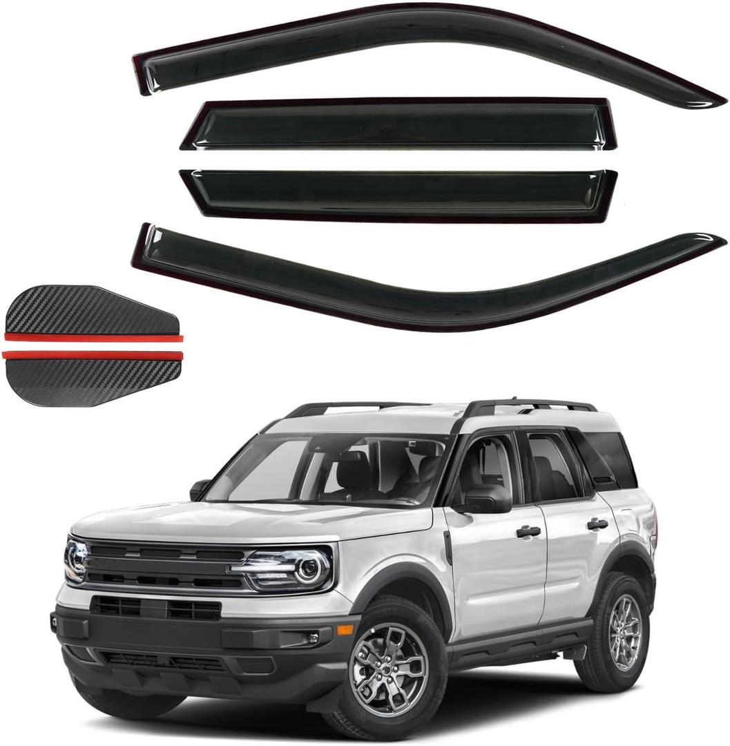 4 PCS Rain Guards Fit for 2021-2024 Ford Bronco Sport, Tape-On Side Window Visor, Outside Mount Window Deflector, Smoke Tinted Vent Visors, 2021 2022 2023 2024