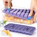 2 x Doonly Easy Release Ice Cube Tray with Lid and Bin, 2 Pack Ice Cube Trays for Freezer, 64 Pcs Ice Trays for Whiskey Cocktail, Tea, Coffee (Purple)