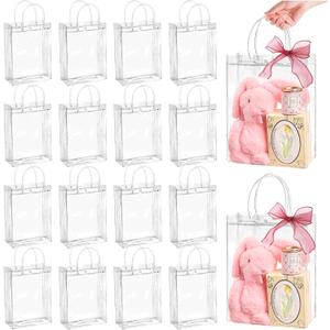 Jutieuo 24 PCS Clear Gift Bags with Handles, 7.9 x 9.8 x 3.2 Inch Inches Reusable Plastic Goodie Bag Transparent Party Favor Bags Bulk for Weddings Birthdays Events, Classrooms & Celebrations