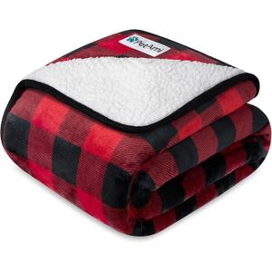 PetAmi Waterproof Dog Blanket Sherpa Fleece, Pet for Medium Large Dogs, Reversible Cat Throw Bed Couch Sofa Furniture Protector, Soft Plush Microfiber (Large 40x60, Checker Red) Checkered Red