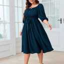 SCOMCHIC Women Plus Size Midi Dresses Puff Short Sleeve Square Neck Wedding Guest Elegant Flowy Belted A Line Dress