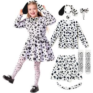 Dalmatian Dog Costume - 6-Piece 100 Days of School Outfit with Tutu, Shirt, Ears & Accessories Pet Week, School Spirit Day, Halloween (6-8years)