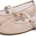 DOBOLIN Mesh Ballet Flats for Women Fishnet Mary Jane Shoes 2025 Summer Trendy Sexy Dressy Round Toe Buckle Strap Ballerina Flat Nude, Size 8.5