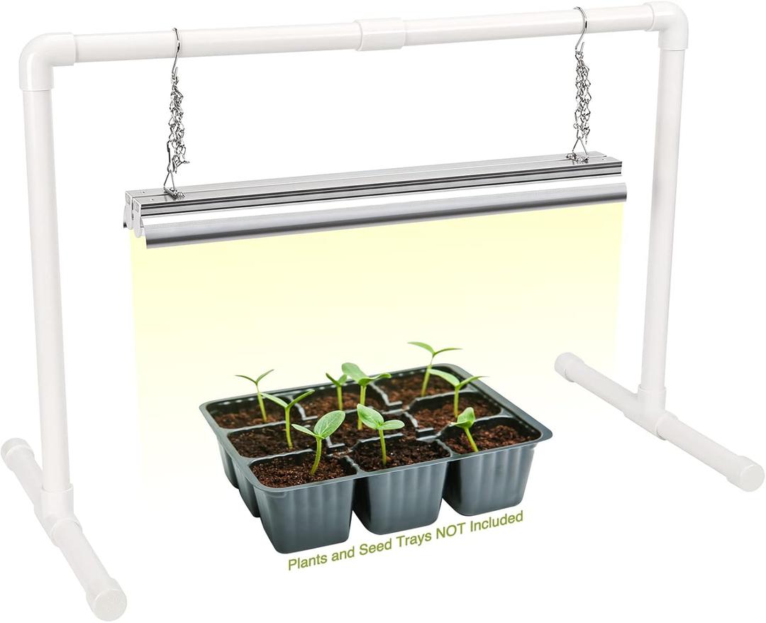 Soligt 2 ft Grow Light for Seed Starting with Stand, Double Tube Warm White Full Spectrum Seedling Grow Light for Indoor Plants, 80 LED Chips, Height Adjustable (Full Spectrum Light)