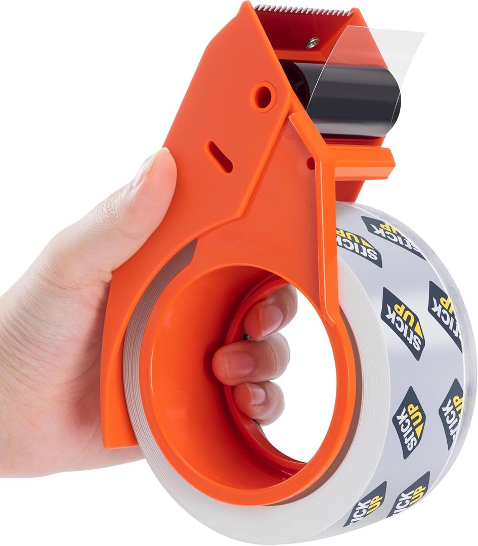 STICK UP Heavy Duty Packing Tape with Dispenser, 1 Roll, 1.88" x 65 YDs, Clear Strong Adhesive Package Sealing Tape for Shipping Moving Boxes, Mailing Supplies and Storage