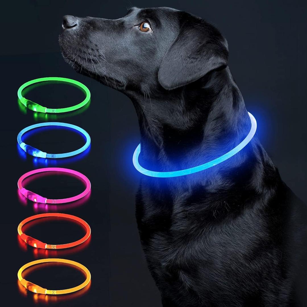 Colaseeme LED Dog Collar Light Up Dog Collars 1 Count USB Rechargeable TPU Glow Safety Basic Dog Collars, Please Do Not Use Fast Charging (Blue)