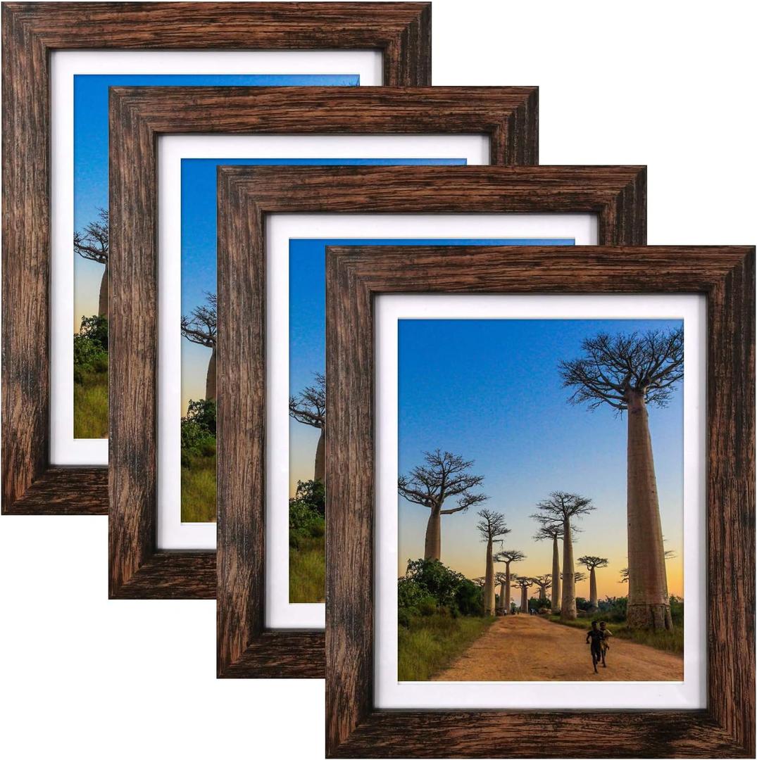 SESEAT 8x10 Picture Frames Rustic Brown with Mat Photo Frames 4 Packs for Tabletop or Wall