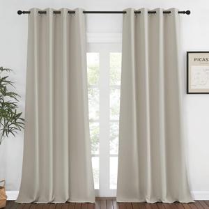 NICETOWN Blackout Natural Curtain for Living Room - Grommet Thermal Insulated Solid Room Darkening Thermal Curtain Drape Sound Reducing for Bedroom (1 Panel, W52 x L120)